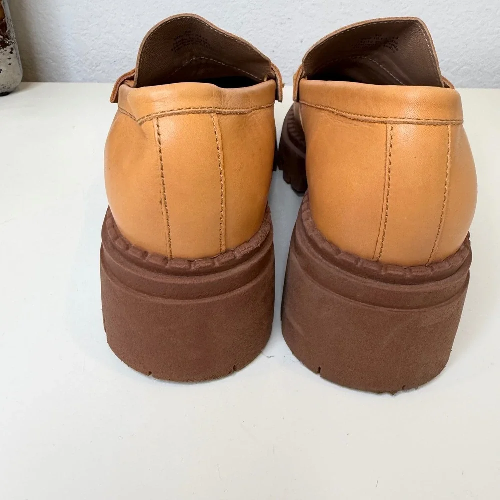 Free People Penny Loafers Womens Saffron Leather Chunky Lug Sole Academia 38